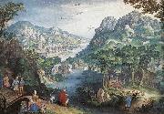 CONINXLOO, Gillis van Mountain Landscape with River Valley and the Prophet Hosea dsg oil painting on canvas